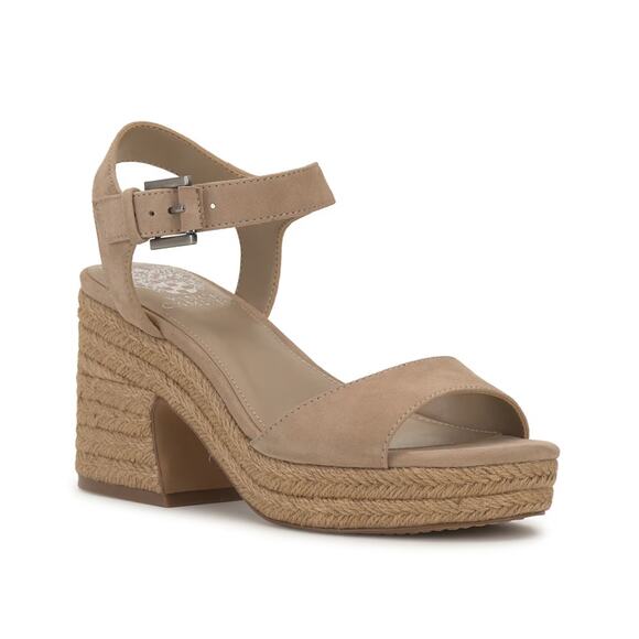 NEW Vince Camuto Ranneli Tan Suede Leather Espadrille Platform Sandal - Picture 1 of 15